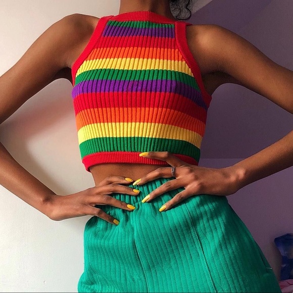 Lazy Oaf Tops - NWT RARE LAZY OAF RAINBOW KNIT CROP TOP- XS/S